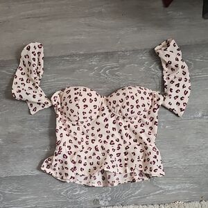 Haute Monde Cream and Maroon Patterned Blouse Size Small